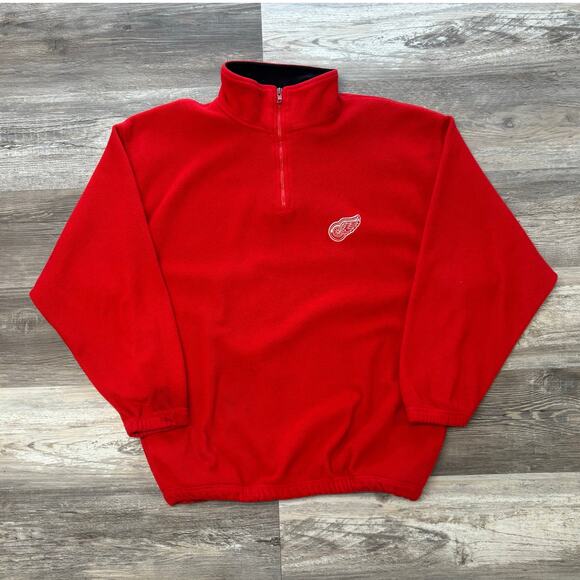 Vintage 90s Pro Edge Official Detroit Red Wings Mens L 1/4 Zip Fleece Sweatshirt - Picture 1 of 8